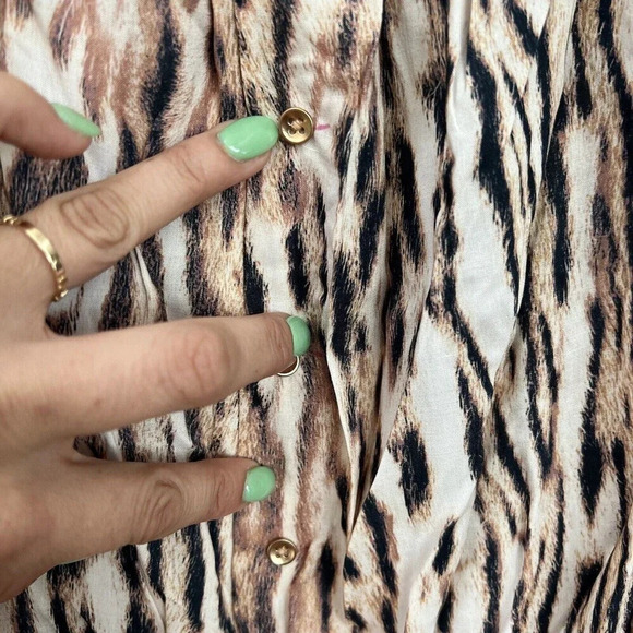 Tart Women’s Leopard Print Long Sleeve Top Sz M Blouse Ruffle Bell Sleeve Tan ** - Picture 4 of 11